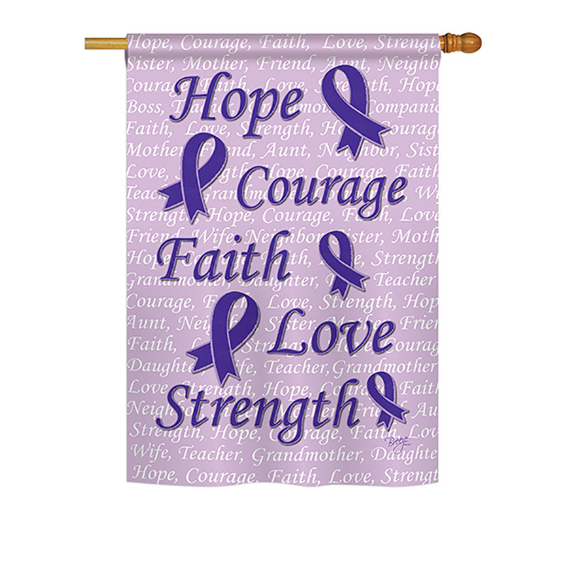 Drapeau de maison en polyester 2 côtés espoir, foi, courage, Mauve, H 18,5 po x l 13 po