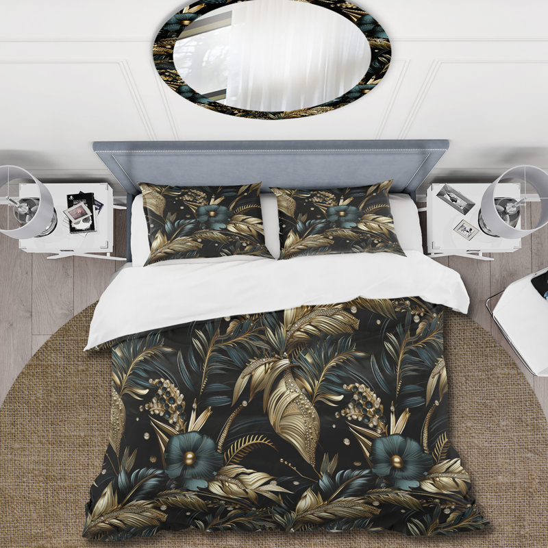 Hollywood Opulent Charm Gold And Black I - Ensemble de housse de couette damassé