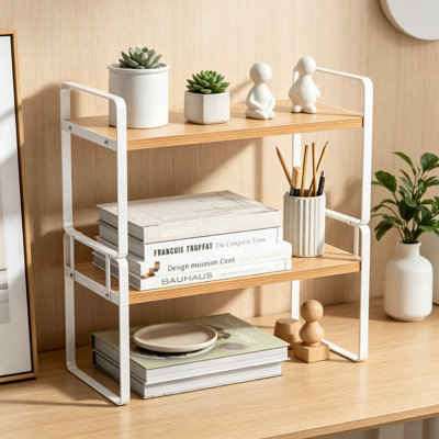Desk Shelf Organizer for Top of Desk, Detachable 2-Tier Wooden Desktop Bookshelf Storage Rack, Small Tabletop Organizer Stand for Office Home Dorm