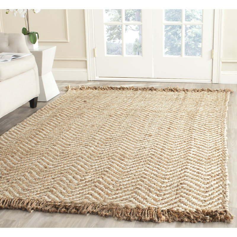 Aerionna Natural Hand Woven Jute Chevron Rug, Rectangle 6' x 9'