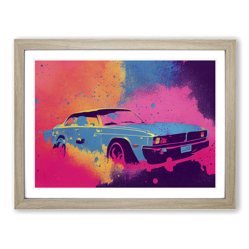 Retro Car Splash Vol.1 - Single Picture Frame Painting, 34cm H x 46cm W x 2cm D, Oak Framed