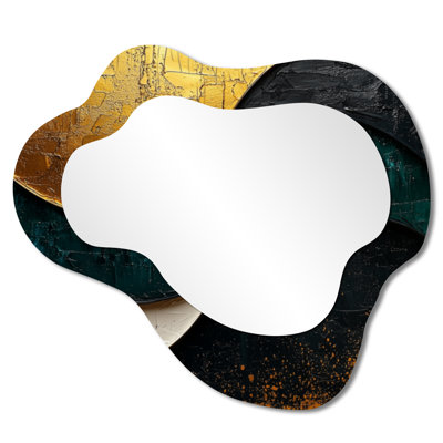 Abstrait géométrique abstrait émeraude et or I - miroir mural décoratif géométrique nuage, miroir de coiffeuse moderne, imprimé sur métal