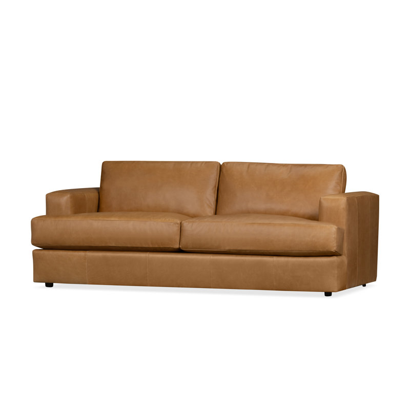 Canapé en cuir véritable Cayden, Cuir véritable brun moyen Bistro, H 34 po x l 84 po x P 41 po