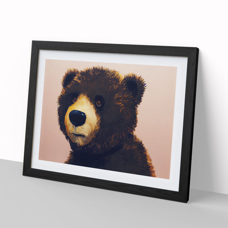 Effervescent Teddy Bear - Single Picture Frame Painting, 46cm H x 64cm W x 2cm D, Black