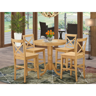 5 Piece Counter Height Dining Table Set Includes a Round Kitchen Table with Pedestal and 4 Dining Chairs, Oak