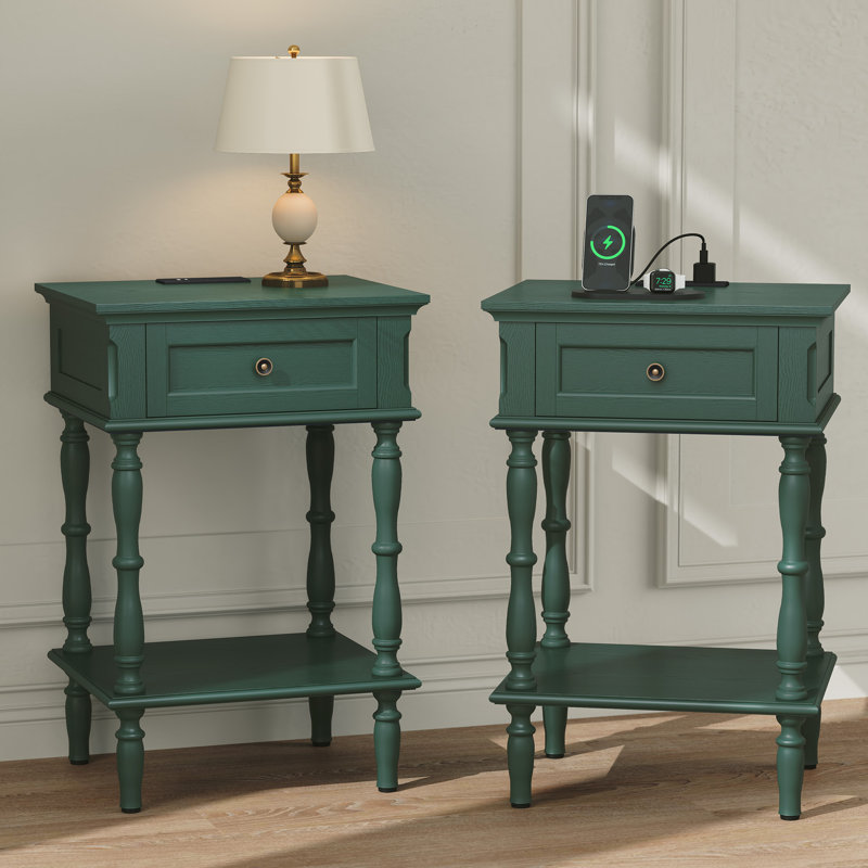 Table de bout à 1 tiroir de 25 po de hauteur avec prises de charge intégrées (ensemble de 2), assemblage minimal requis, Vert