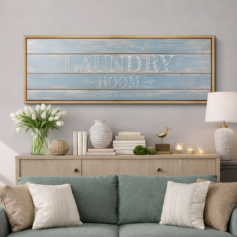 Blanchisserie, impression sur toile, impression sur toile encadrée, Cadre naturel, H 20 po x l 60 po x P 1,5 po