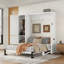 Grand lit escamotable en bois avec garde-robe, lit escamotable mural peu encombrant avec bureau, vérins à gaz, station de recharge