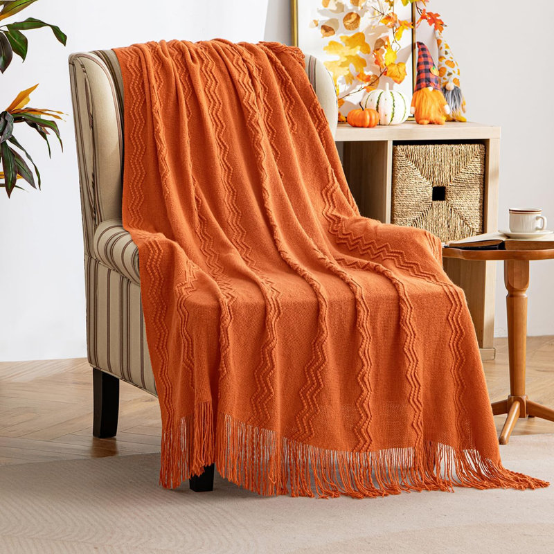 Jeté tricoté doux pour canapé et canapé, Orange