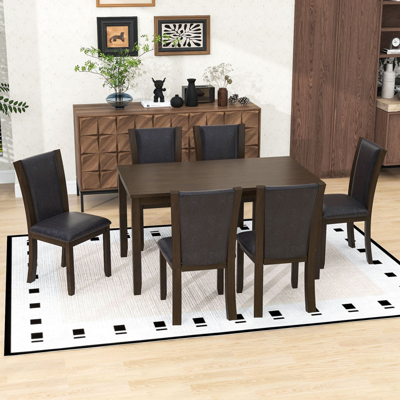 Ensemble de table de salle à manger 7 pièces avec 6 chaises rembourrées