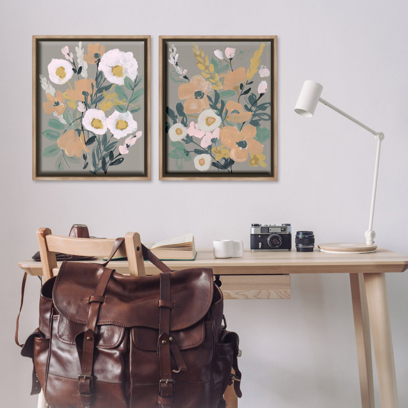 «Cheery Floral Bouquet», ensemble de 2 toiles flottantes encadrées par Jennifer Goldberger, H 31 po x l 25 po