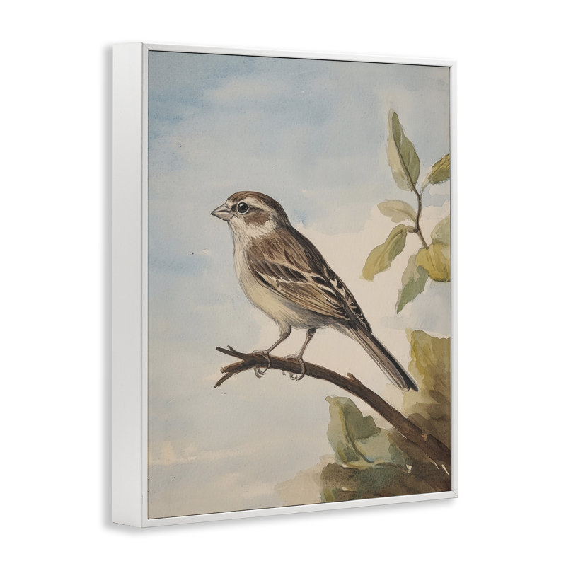 Oiseau brun perché sur une branche, estampe numérique, design par Petal Prints Design, H 30 po x l 24 po