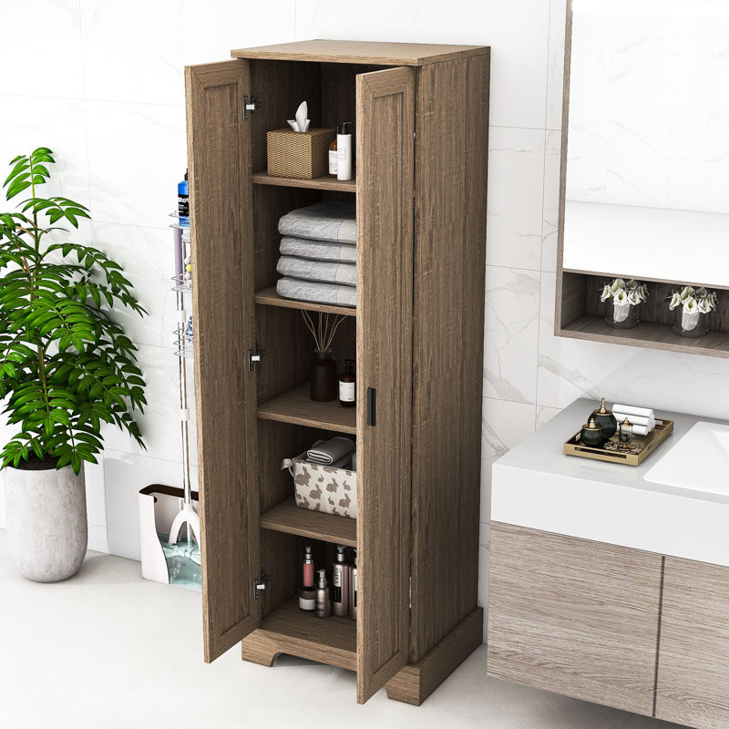 Winshell Freestanding Bathroom Cabinet with Adjustable Shelves, Brown