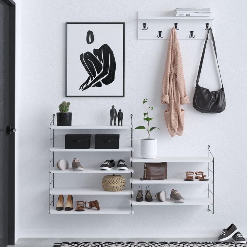 Armoire à chaussures élégante, blanche, 56,7 x 33,5 x 11,8 pouces | 100% panneau de particules enduit de mélamine, épaisseur: 0,7 pouce | Conception peu encombrante pour le hall d'entrée et le couloir, solution de rangement durable et élégante