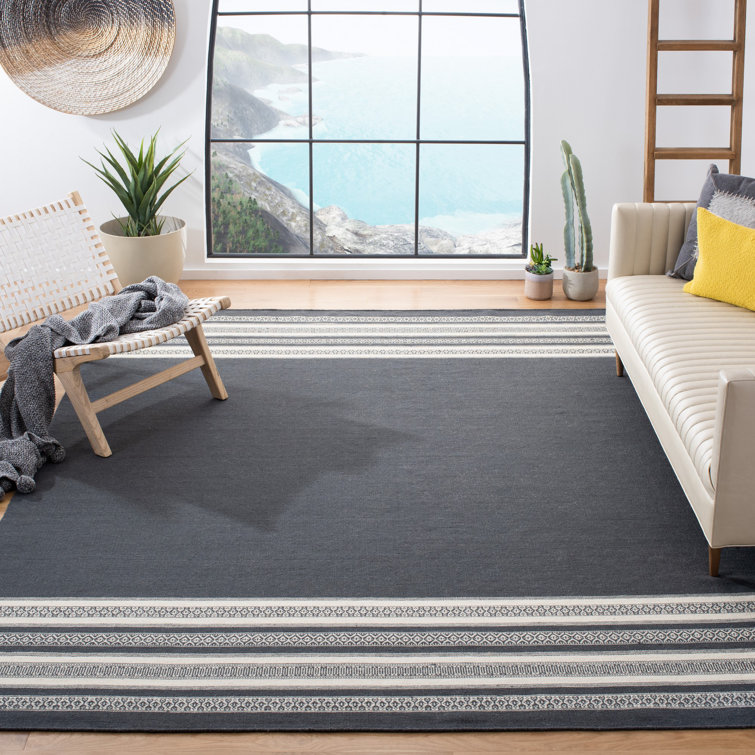 Rodgers Hand Woven Flat Weave Wool/Cotton Striped Rug in Dark Gray