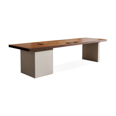 Bureau rectangulaire à 3 tiroirs brun noisette + blanc beige + bois manufacturé