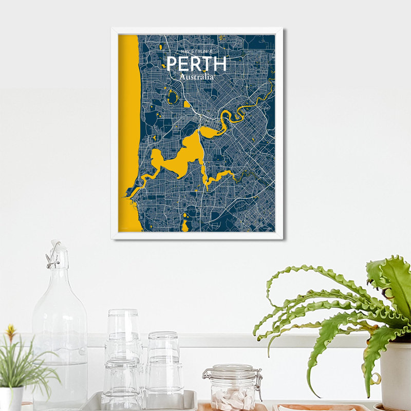 «Perth City Map», impression, H 20 po x l 16 po, Bleu / jaune
