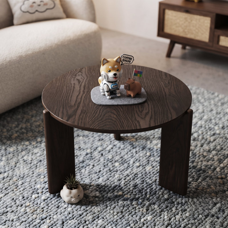 Claremont 30in Round Solid Wood Coffee Table Chunky 3-Leg Mid-Century Modern Circle Tea Table, Expresso