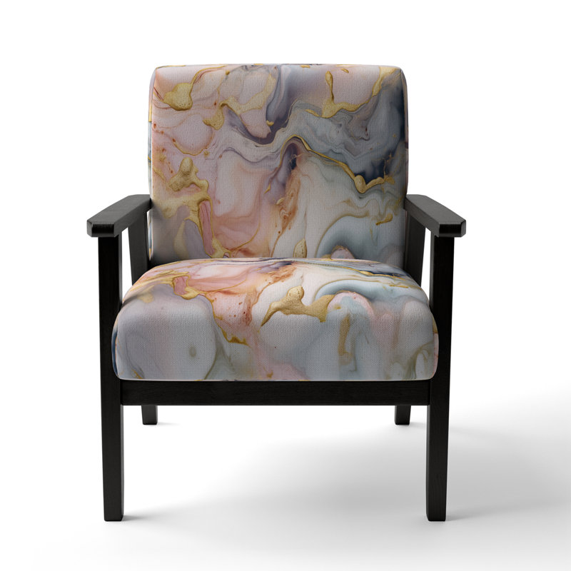 Fauteuil Berdahl, Rose / polyester doré, Accoudoirs carrés noirs