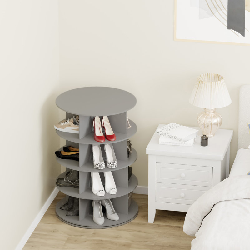 4-Tier Rotating Shoe Rack Tower, 360° Spinning Lazy Susan Shoe Display, Revolving Round Carousel, Vertical Shoe & Handbag Closet Storage Organizer
