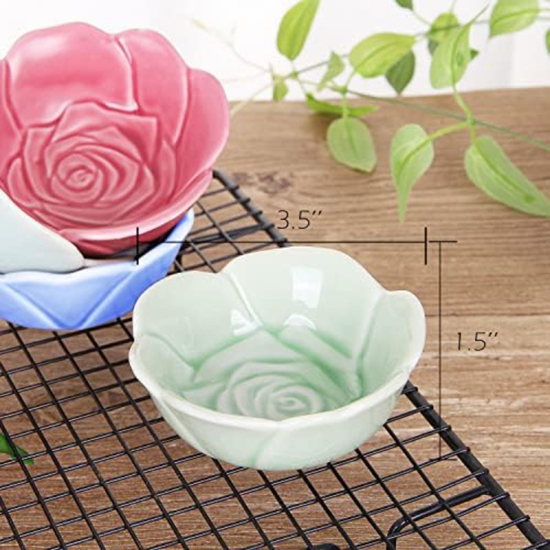 Ensemble de 4 assiettes à apéritif avec glaçage coloré à motif de fleurs en céramique et sauce soja