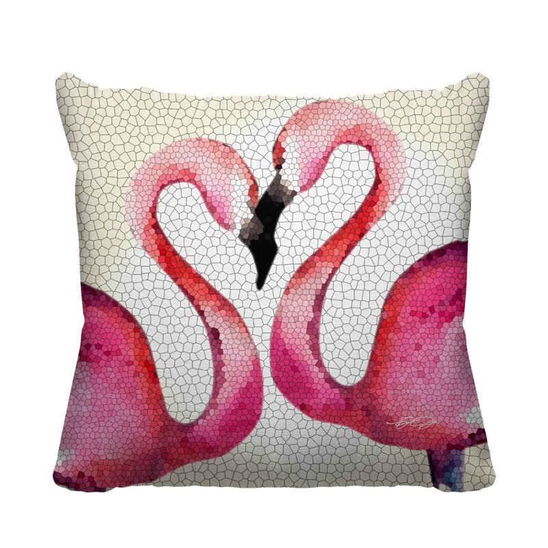 Housse de coussin d'extérieur carré rouge Flocking Flamingo, H 17 po x l 17 po