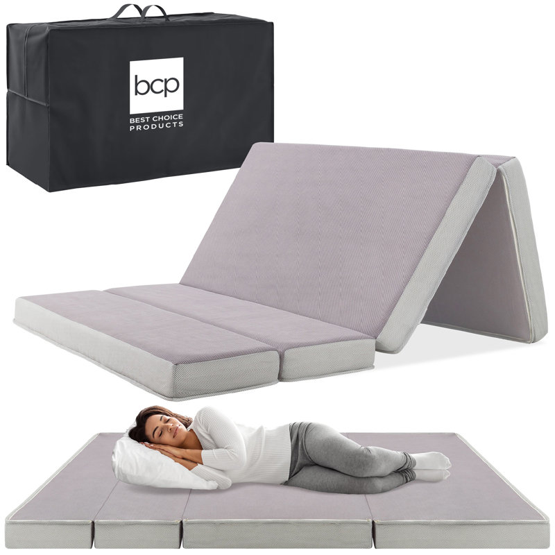 4-Inch Gray Folding Portable Queen Foam Mattress with Carry Case
