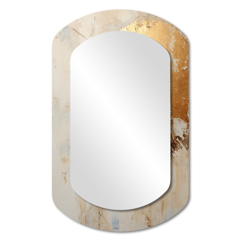 Or et peinture beige fusion I - grand miroir mural asymétrique moderne abstrait, 31 po x 19 po