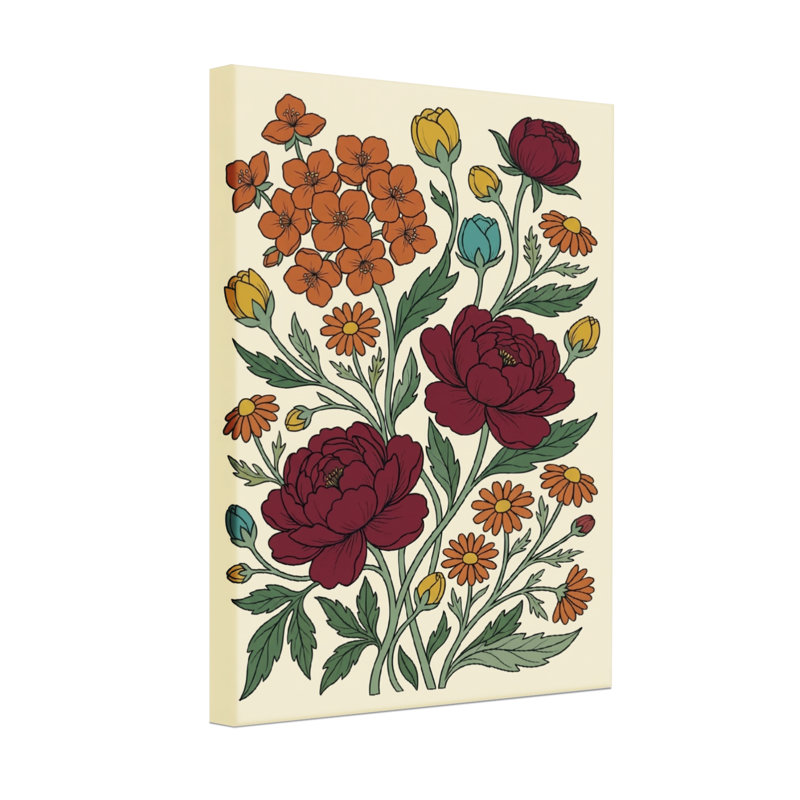 Motif floral de plantes et de fleurs avec des fleurs rouges et oranges