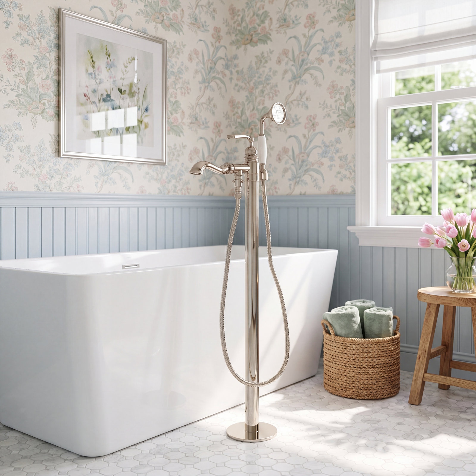 Royale Freestanding Tub Faucet with Hand Shower, Polished Nickel