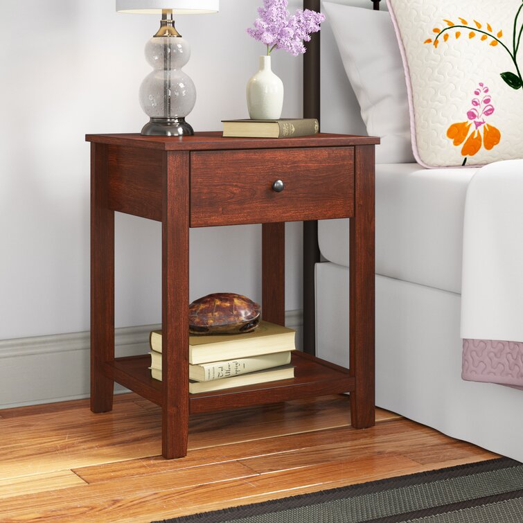 Night Stand End Side Table With Drawer And Storage Shelf