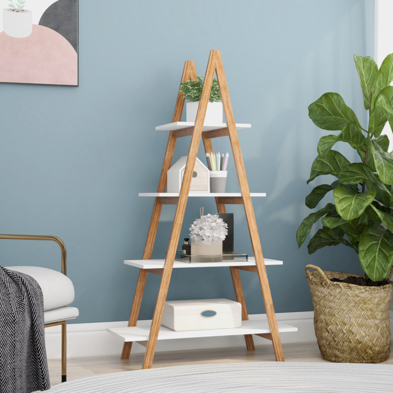 Solid Bamboo Wood Oxford “A”Frame Ladder Display Bookshelf