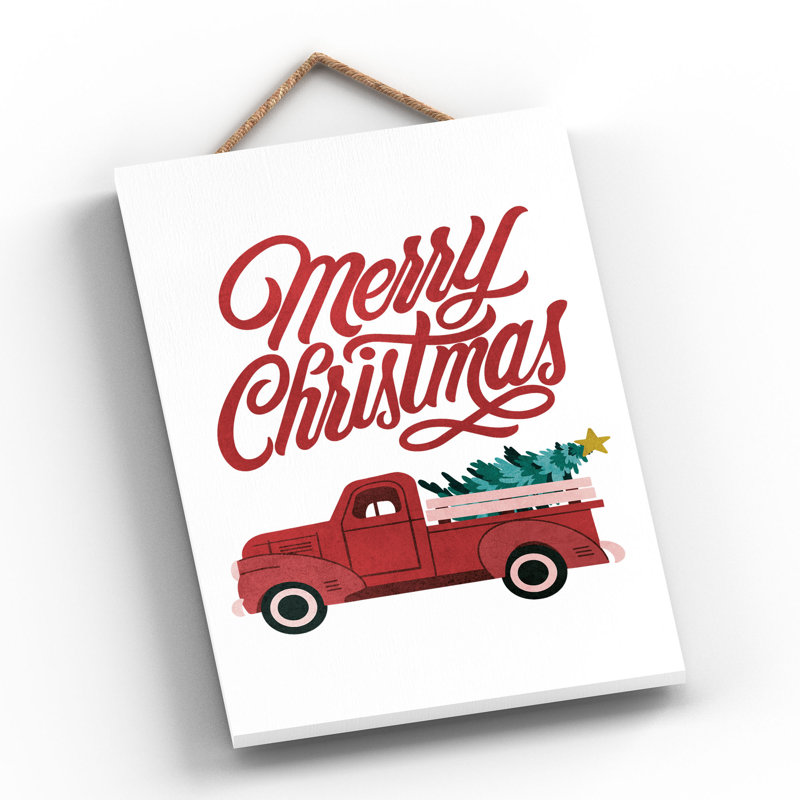 Xmas Merry Christmas Truck Wooden Plaque, 28.5cm H x 18.5cm W x 0.9cm D