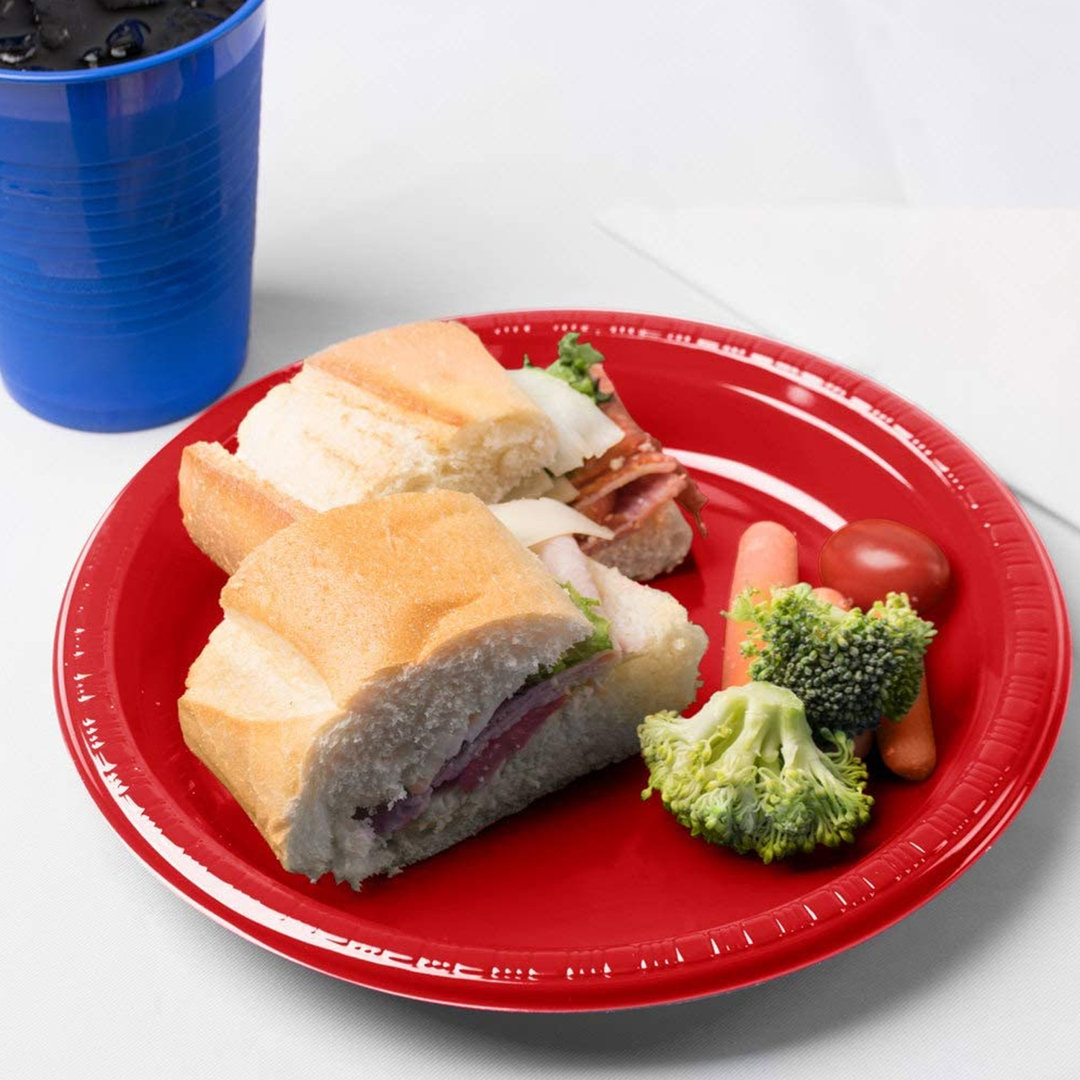 Party Pack Round 9" Red Plastic Disposable Dinner Plate 500 CT (Set of 500) Nicole Fantini Collection