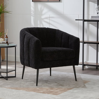 Fauteuil de baril de 29,9 po de style moderne avec revêtement en chenille et pieds en métal rembourrés en tissu de chenille