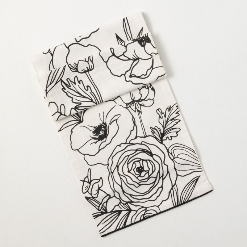 Chemin de table à motif floral 72 po Rogier; noir