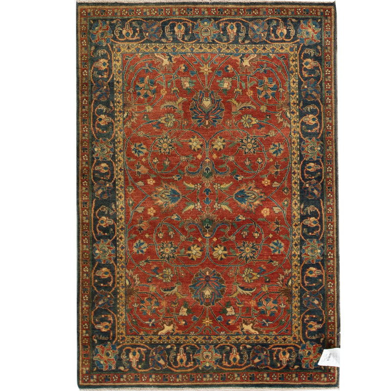 Tapis rouge et bleu noué à la main de haute qualité