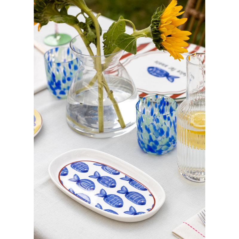 Elegant Ceramic Platter Set (2 Pieces), Blue, 10.2 x 5.5 x 0.8 inches | 100% Dishwasher Safe, Ideal for Serving Appetizers & Desserts | Perfect for Entertaining & Everyday Use, Stylish and Durable Design