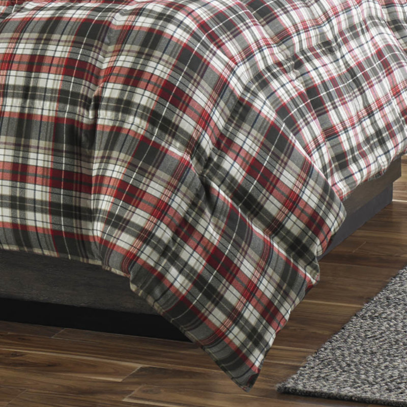 Textured Plaid Eddie Bauer Red Reversible Microsuede Comforter Set, Full/Queen Comforter + 2 Standard Shams