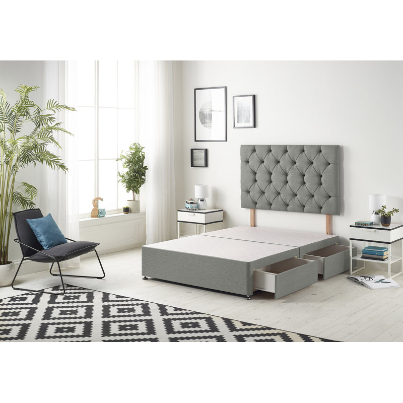 Copple Divan Bed Base with Headboard and Option for Drawers, Super King (6'), 2 Drawers, Silver