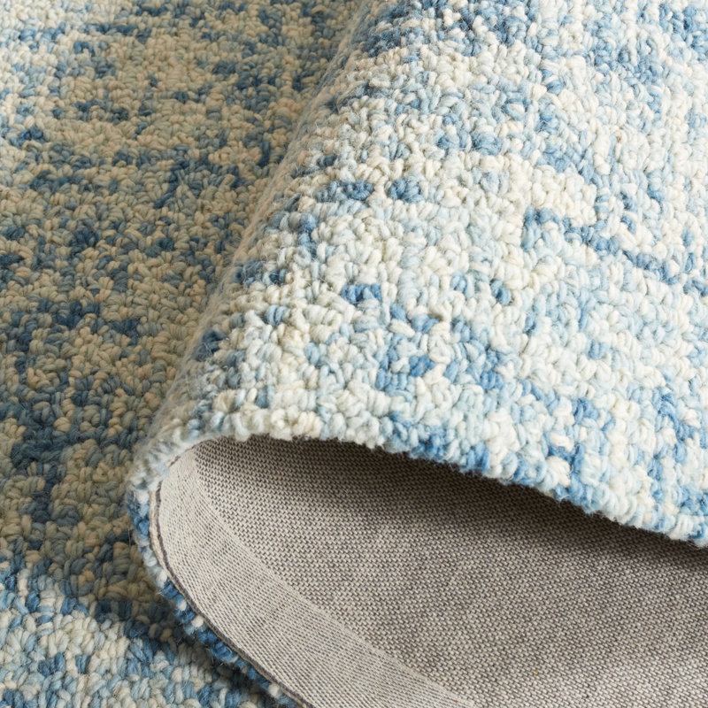 Geline Abstract Hand Tufted Wool/Cotton Abstract Rug in Blue/Ivory, Square 6'