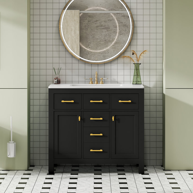 Meuble-lavabo 36 po avec lavabo en céramique, Noir
