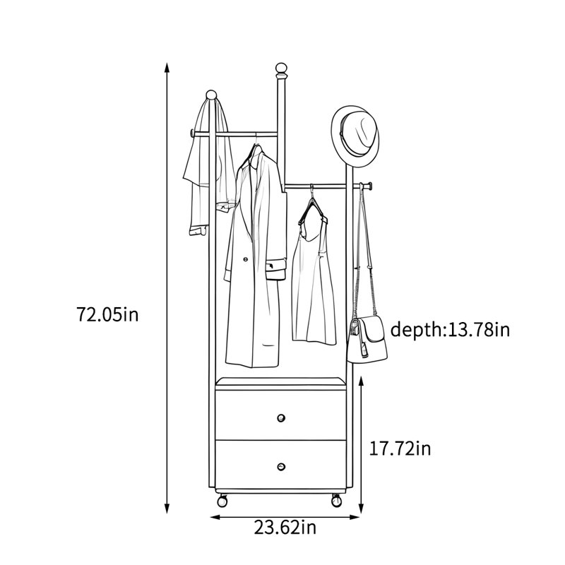 Ash Wood Coat Rack Storage Bench, Walnut