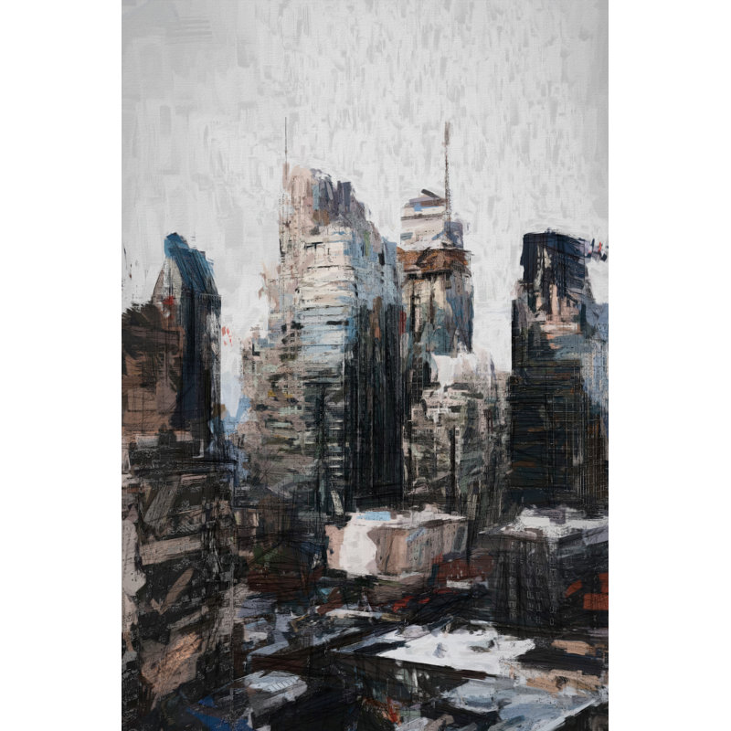 Painterly City Buildings - Wrapped Canvas Painting, 76cm H x 51cm W x 3.8cm D