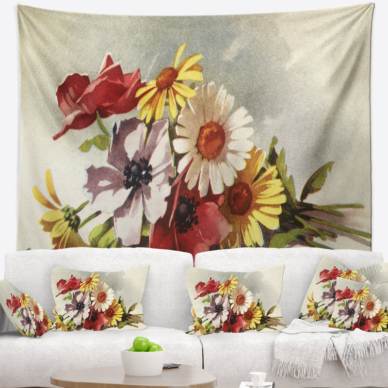 Tapisserie d'illustration de fleurs Floral, H 32 po x l 39 po