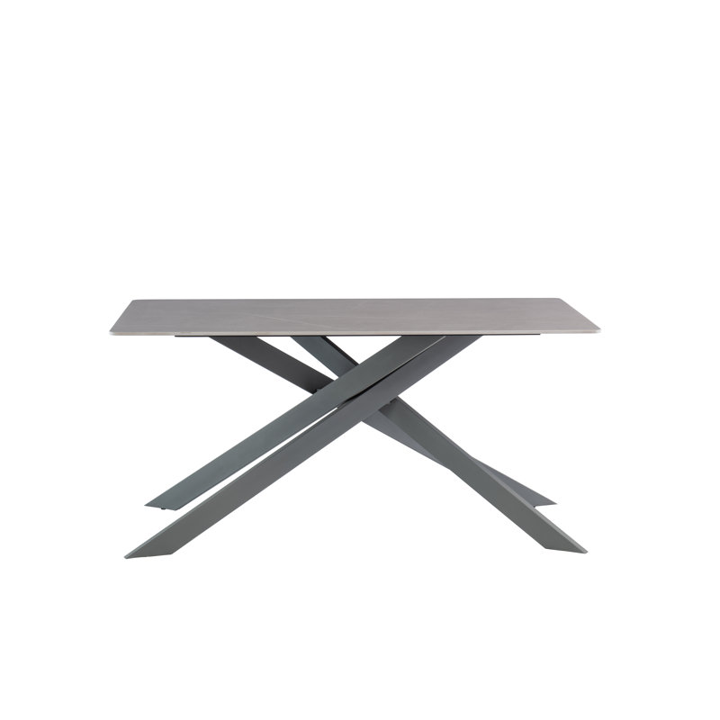 Camille 1.6M Rectangular Dining Table, Grey, Black, H77 x L160 x W90cm