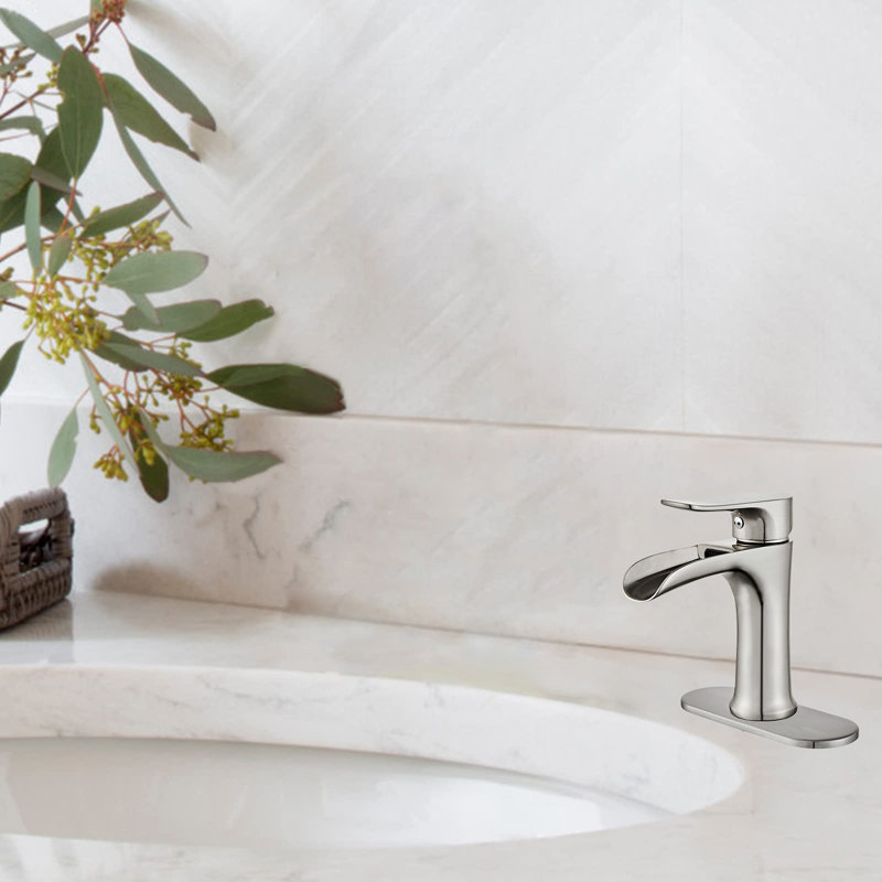 Waterfall Bathroom Faucet With Pop-Up Drain (Fits 1 Or 3 Holes), Brushed Nickel