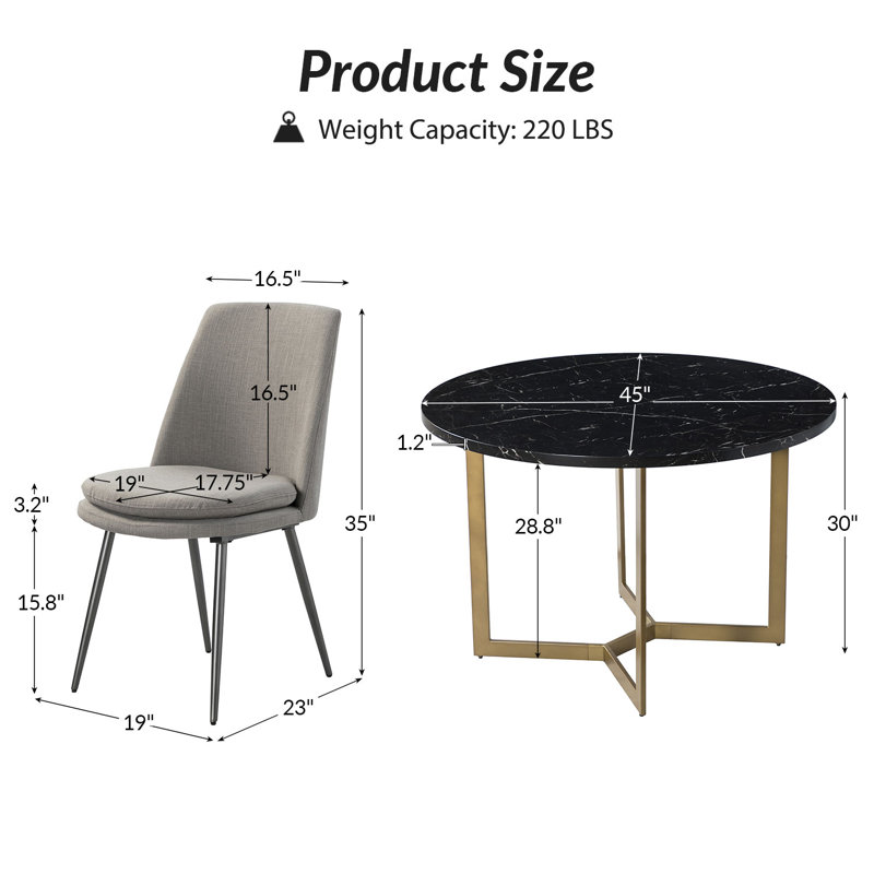 Ensemble repas pour 4 personnes Asiel, gris, Noir / gris