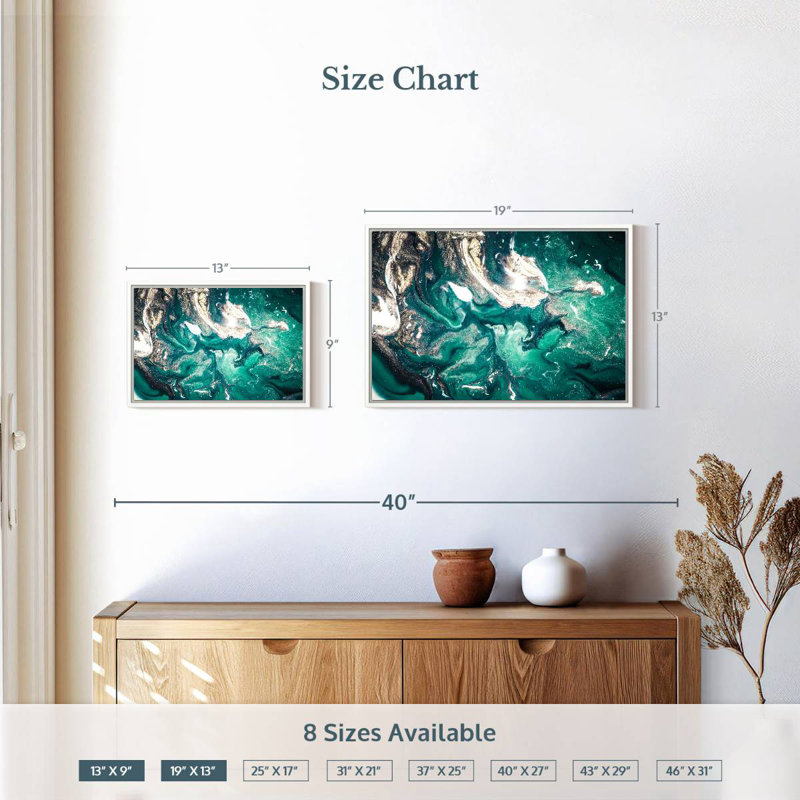 Silvana Teal, Floating Frame White, 19" X 13"