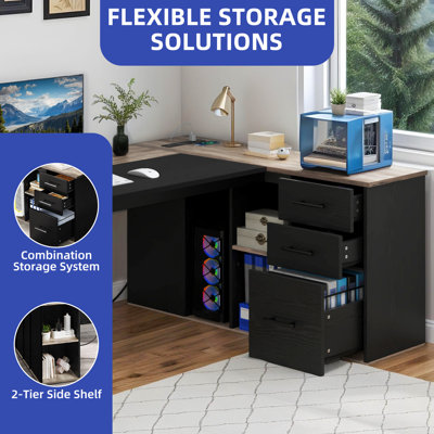 Bureau d'ordinateur en L avec rangement